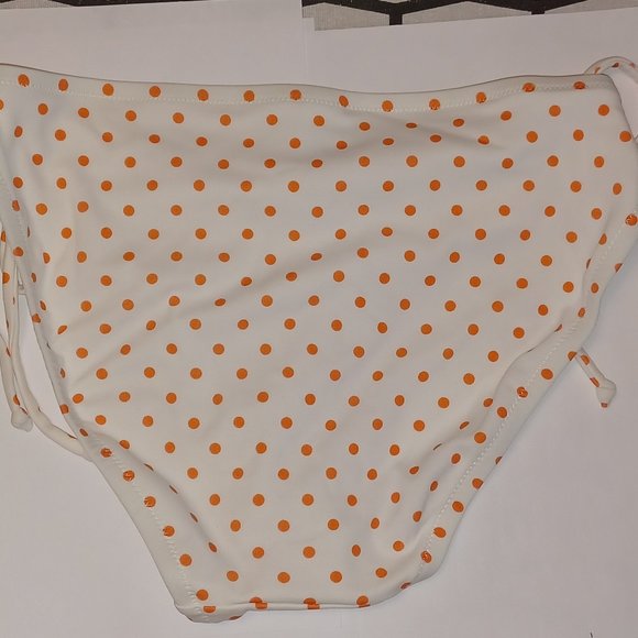 Victoria' Secret Double Tie Bikini Bottom Medium NWOT White Orange Polka Dots - Picture 4 of 14
